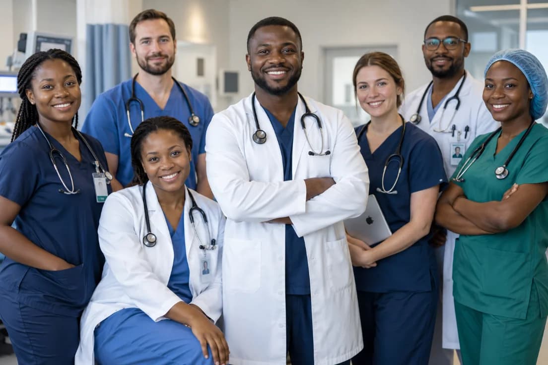 A team of doctors and nurses on a hospital ward